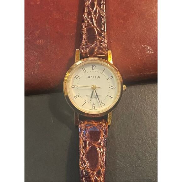 Women's 27mm Gold Tone Avia Watch, WR 30M, Leather Band - Picture 1 of 3